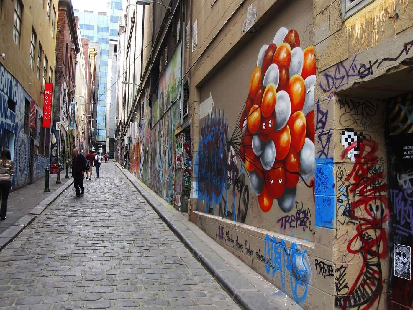 Hosier Lane in Melbourne with walls covered in colourful street art